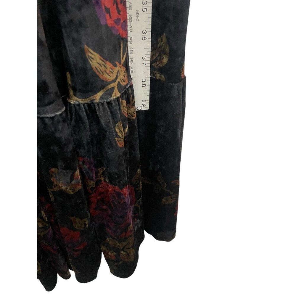 The Pyramid Collection Velvet Tiered Maxi Dress S Black Floral Whimsy Goth Witch - Picture 6 of 8